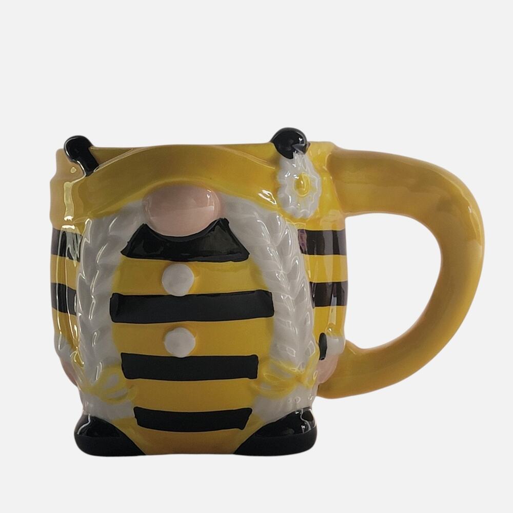 Unmarked Coffee Mug Unisex Medium Yellow Ceramic Bee Gnome Striped Novelty